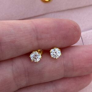 Moissanite 1 Ct earrings studs 2 carat total 14k gold plated retail $795